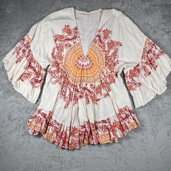 Free People Tops - FREE PEOPLE Sunset Dreams Bell Sleeve Tunic Top sz M Flowy Boho Hippie 70s